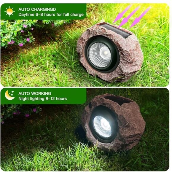 Solar Rock Lights Outdoor, 4 Pack Solar Spotlights Outdoor Waterproof Light - Picture 4 of 7
